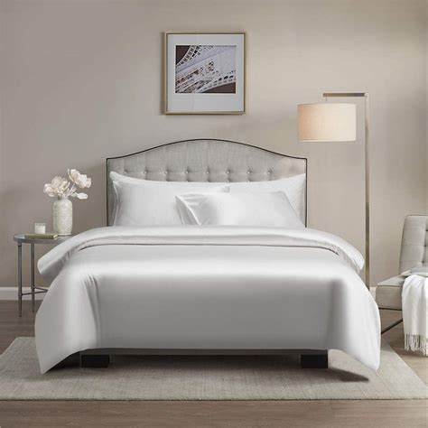 Chanyuan Silky Satin Duvet Cover Sets Double White Solid Color Smooth