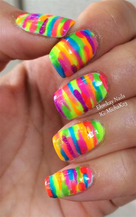 Ehmkay Nails Rainbow Neon Stripe Nail Art