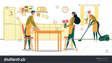 Cleaning Service Kitchen Room Flat Cartoon Stock Vector Royalty Free