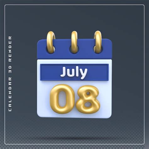 Premium Psd 8th July Calendar Icon 3d Render