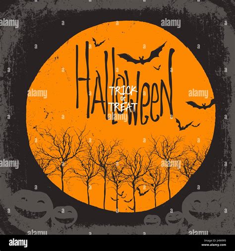 Halloween Vector Background Dry Tree And Pumpkins Full Moon And Bats