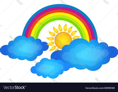 Rainbow Above Clouds And Sun Royalty Free Vector Image