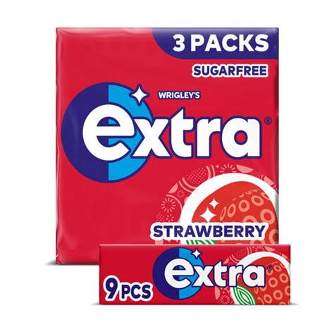 Extra Strawberry Flavour Sugarfree Chewing Gum Multipack 3 X 9 Pieces