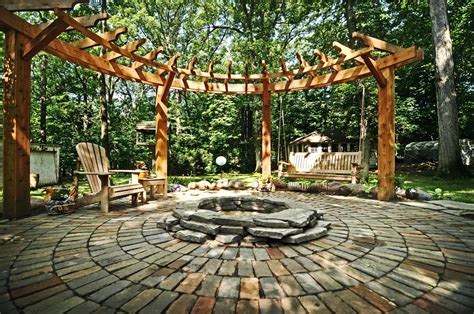 Outdoorcircular Pergola Stone Patio And Fire Pit Designs Ideas Can You