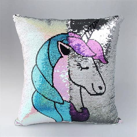 Unicorn Reversible Sequin Cushion Cover Unicorn Cushion Emoji