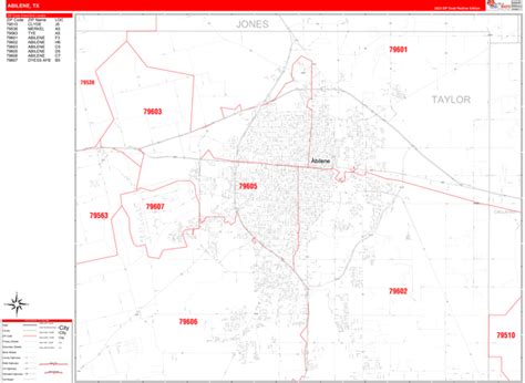 Abilene Texas Zip Code Wall Map Red Line Style By Marketmaps Mapsales
