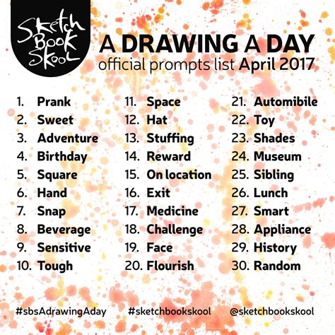 Here Are This Months Prompts For The Drawing A Day Challenge