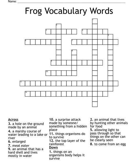 Frog Vocabulary Words Crossword Wordmint