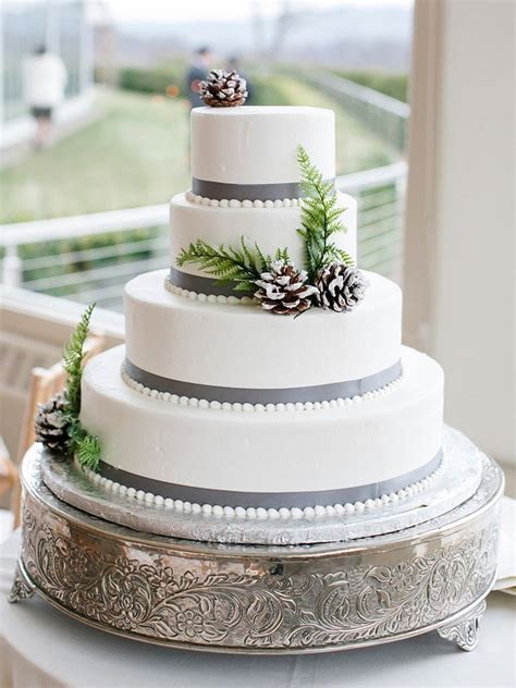 Winter Wedding Cake Idea With Frosted Pinecone Details With Images