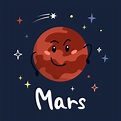 linda dibujos animados planeta personaje Marte con gracioso rostro ...