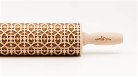 No R151 Tiles Of Hearts Pattern Rolling Pin Engraved Rolling Rolling