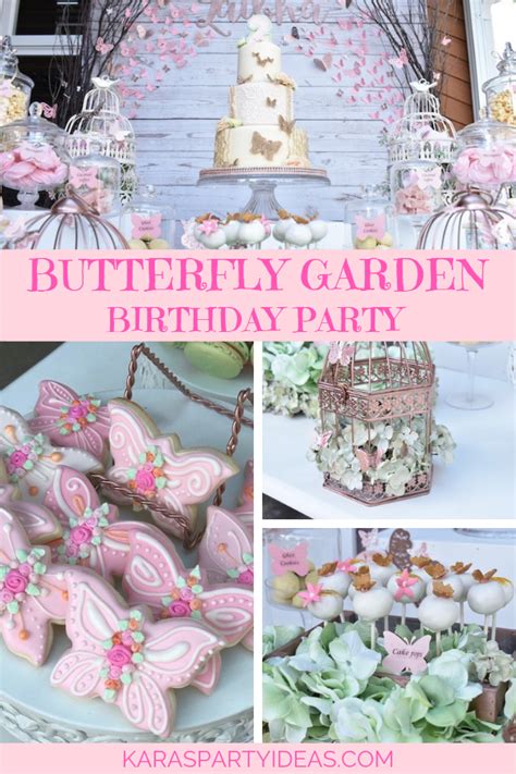 Butterfly Garden Birthday Party With Pink And White Decorations Cake