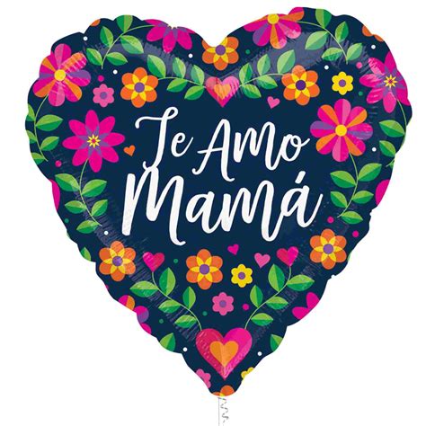 Te Amo Mama Floral Heart Balloon 17 Inch Heart Balloons Mylar