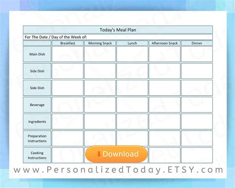 Printable Daily Menu 1 Day Meal Planning Pdf Download With Breakfast