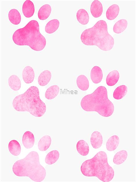 Pink Watercolour Paw Prints Set Of Six Sticker For Sale By Mhea