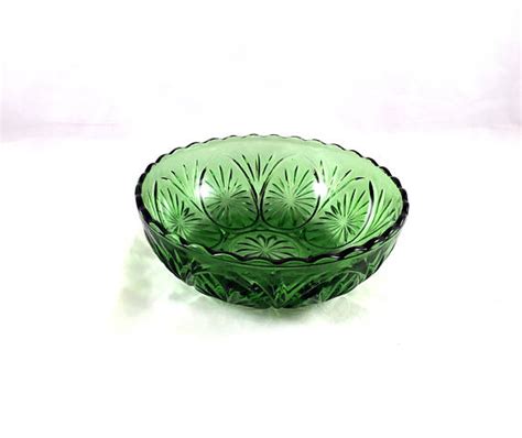 Glass Serving Bowls Anchor Hocking Decorative Bowls Hand Painted Crystals Green Pattern