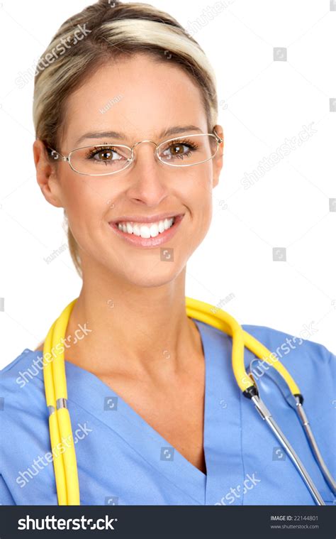 Smiling Medical Doctor Stethoscope Isolated Over Stock Photo 22144801