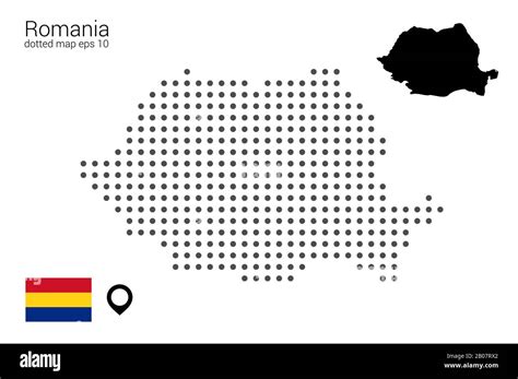 Mapa De Rumania Dibujo Vectorial Punteado Con Bandera Y Marcador De