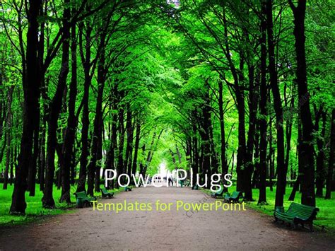 Powerpoint Template Forest With Huge Green Trees And Benches 15024