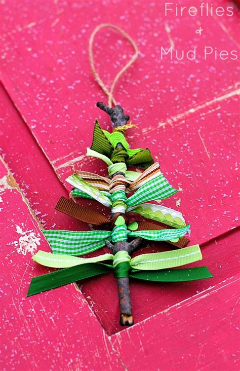 Christmas Tree Stick Ribbon Ornament Fun Crafts Kids