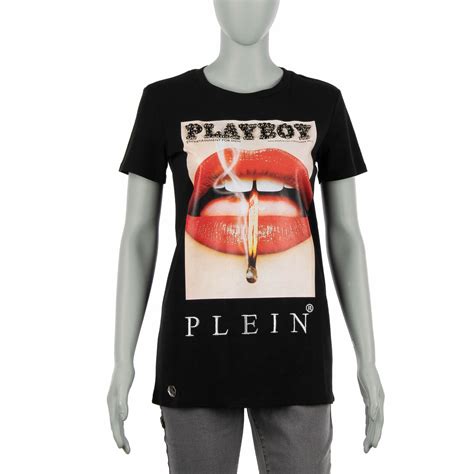 Pre Owned Philipp Plein X Playboy Crystals Logo T Shirt With Lips Cover