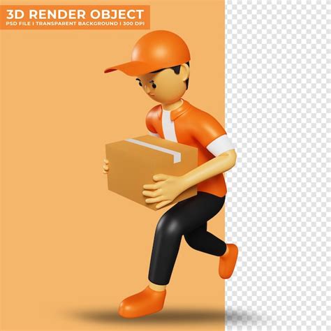 Premium Psd 3d Illustration Of Delivery Service Courier Carrying