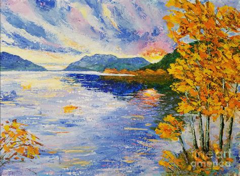 Sunset Over The Lake Painting By Olga Malamud Pavlovich