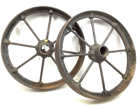 Lot 2pc Antique Cast Iron Wagon Wheels