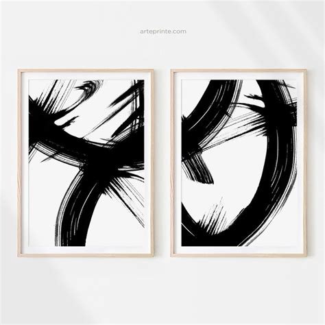 Printable Abstract Painting Brush Strokes Art Black And White Etsy In
