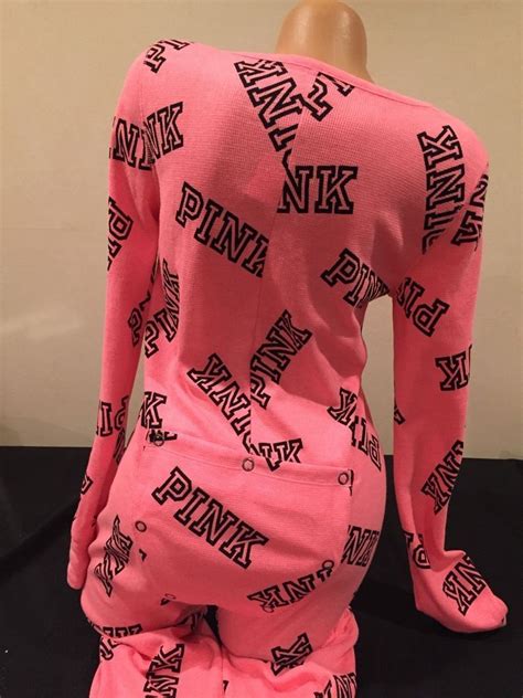 Victoriass Secret Pink Logo Thermal Long Jane Onesie Pajamasm New In
