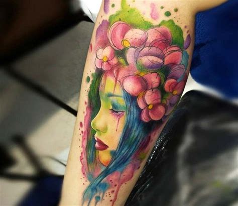 Girl Face With Flowers Tattoo By Vinni Mattos Post Flower Tattoos Body Art Tattoos