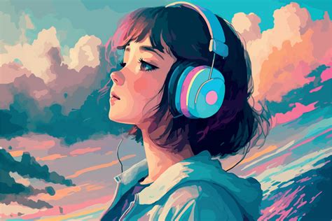 Lofi Girl Illustration Young Woman Looking In The Distance Cartoon