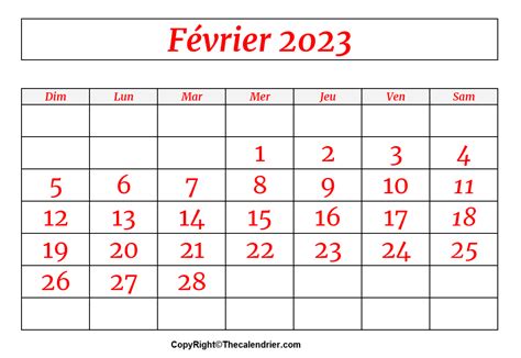 Calendrier Février 2023 Imprimable The Calendrier