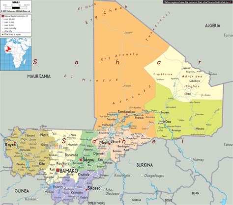Detailed Political Map Of Mali Ezilon Maps