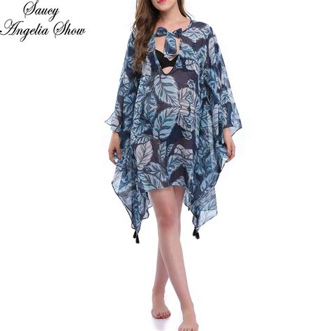 Saucy Angelia Women Summer Dress 2018 Sexy Irregular Deep V Sheer Print