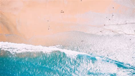 Download 1366x768 Wallpaper Blue Sea Beach Sunny Day Aerial Shot