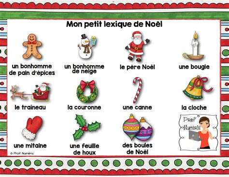 French Vocabulary Cards Christmas Mots De Vocabulaire Script Et