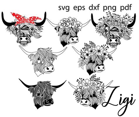 Longhorn Cow Svg Highland Cow Svg Bundle Cow Flower Crown Svg Cow Mom Shirt Svg Dxf Png Cut File