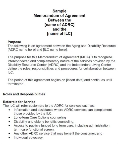 sample memorandum  agreement templates