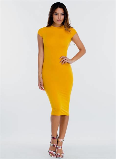 Basic Yellow Bodycon Dress U Dress And Bottoms Yellow Bodycon