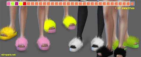 Several Pairs Of Shoes With Fuzzy Fur On The Bottom And One Pair In