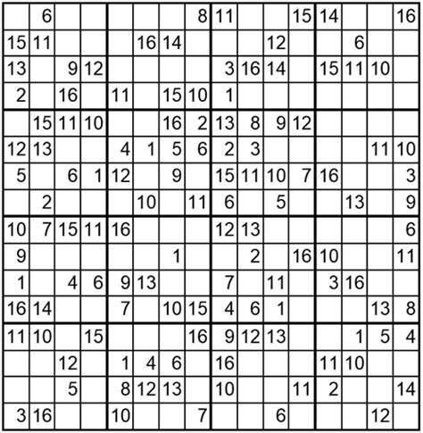 Sudoku 16x16 Free Printable