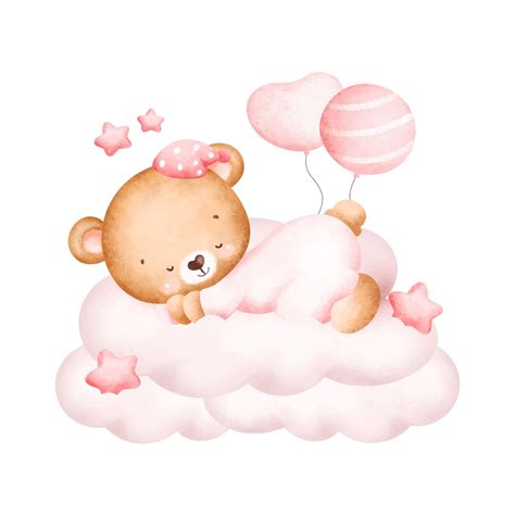 Premium Vector Cute Baby Teddy Bear Sleeping On The Pink Cloud