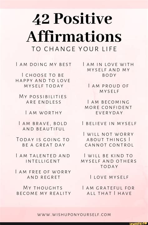 Positive Self Affirmations List