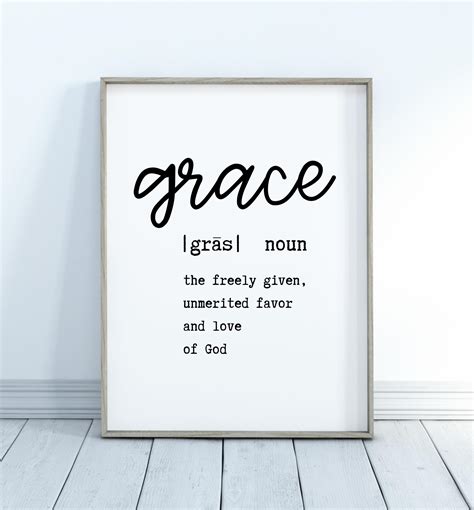 Grace Definition Print Printable Wall Art Minimal Print Etsy