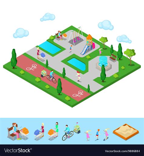 Isometric Children Playground In The Park Vector Image