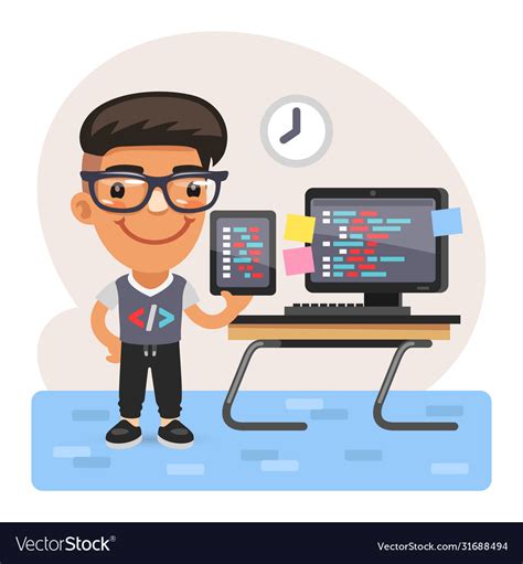 Cartoon Coder Young Man Royalty Free Vector Image