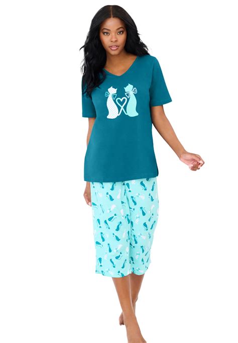 Dreams And Co Womens Plus Size 2 Piece Capri Pj Set Pajamas