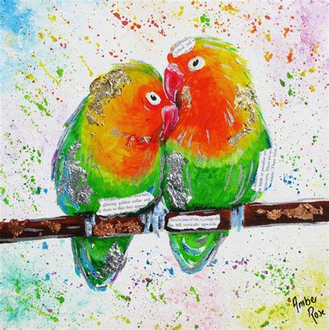 Lovebirds Amber Rose Acrylic Oil Painting Love Birds Safari Feather Fancy Rainbow