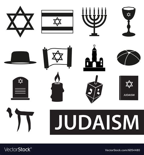 Judaism Religion Symbols Set Icons Eps10 Vector Image